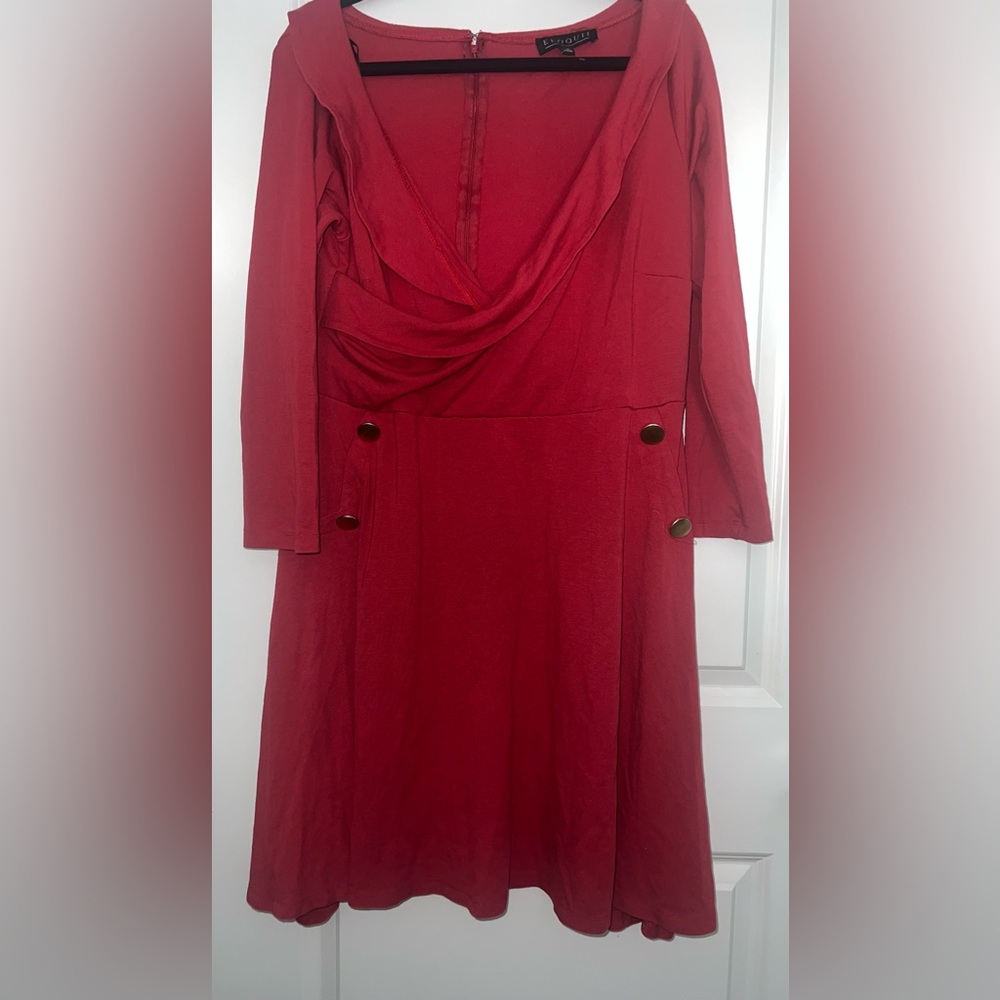 Eloquii Red/Orange Cowl Neck Long Sleeve A-Line Dress